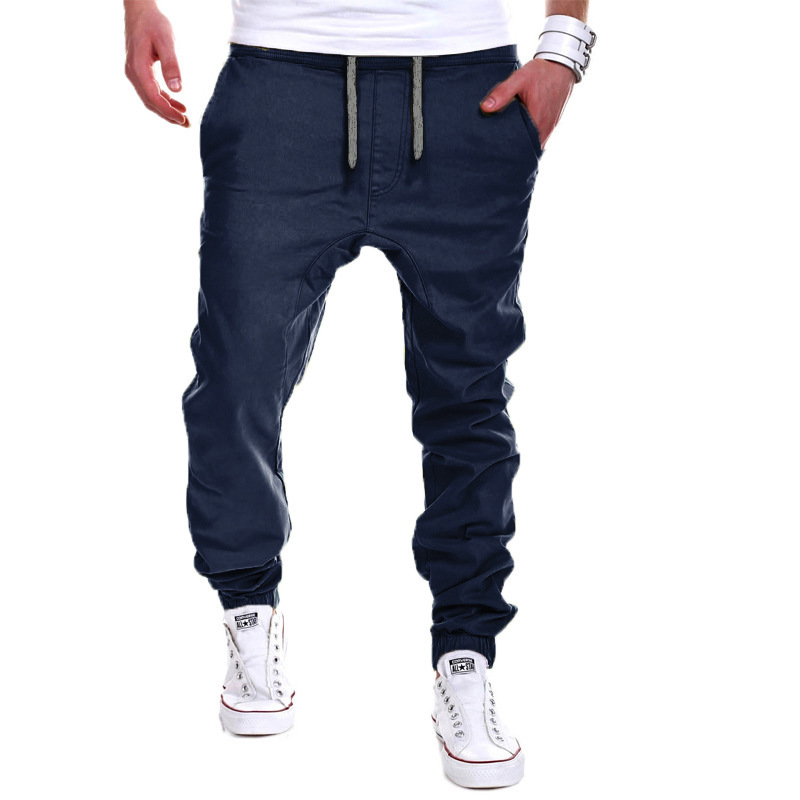Pria Slim Sweatpants Hip Hop Elastis Pinggang Celana Jogging (Navy Blue)-Intl