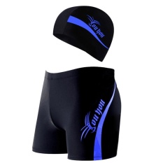 Mens Square Leg Short Swimsuit Bernapas Cepat Kering Swim Cap dengan Boxer Swim Trunks Set untuk Renang Menyelam Snorkeling XL -Intl