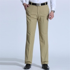 Pria Musim Panas Bisnis Casual Slim Fit Elastis Warna Murni Celana Celana (Khaki)-Intl