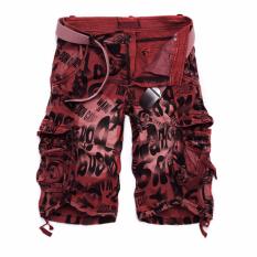 Men's Summer Fashion Outdoors Casual Kamuflase Longgar Sport Celana Pendek Kargo (Merah)-Intl