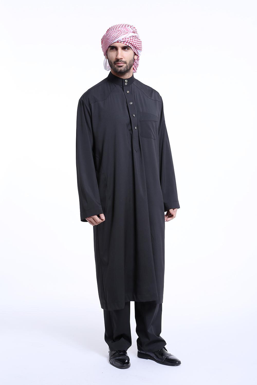 untuk Pria Lengan Panjang Muslim Pria Jubah Arab Youth Fashion Kostum-hitam-Intl