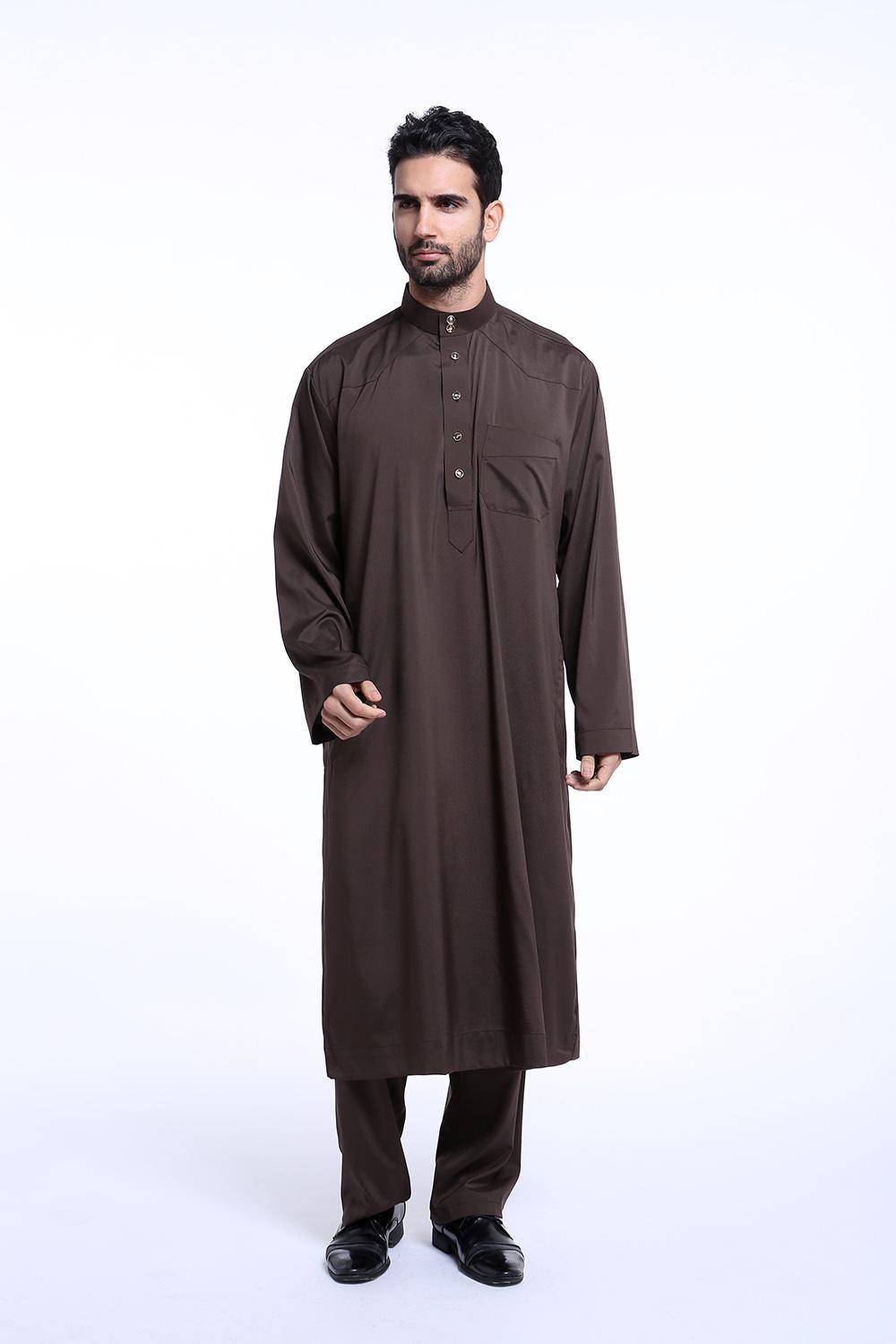 untuk Pria Lengan Panjang Muslim Pria Jubah Arab Youth Fashion Kostum-Kopi-Intl