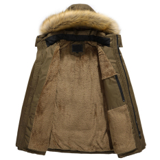 Mens Kapas Hangat Jaket Kerah Bulu Tebal Musim Dingin Mantel Lebih Tahan Dr Parka Berhud-Kopi-Intl