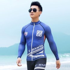 Wetsuits Pria UV Perlindungan Matahari Dasar Kulit Lengan Panjang Rash Guard Kemeja untuk Berselancar/Berlayar/Beach Bola Voli/Snorkeling/Scuba Diving (Biru) -Intl
