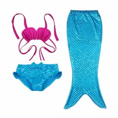 Renang Ekor Duyung Anak Swimwear Girl Swimwear Biru Ikan Skala + Kerang Ungu-Biru-Intl