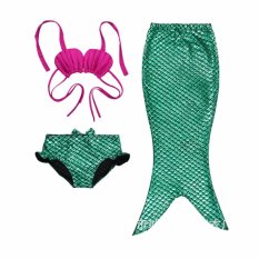 Renang Ekor Duyung Anak Swimwear Girl Swimwear Hijau Skala Ikan + Kerang Ungu-Hijau-Intl
