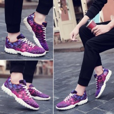 Mesh Kain Kamuflase Ventilasi Sneaker Sepatu Mutil Warna Breatherable Sepatu Kasual untuk Pria (ungu)-Intl