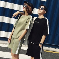 Mestery 2017 Summer New Style Fan Small Fre Short-Sleeved Studentsembroidered T-Shirt Two Piece Suit Pan For Men And Women Couplesuit (Black-Single Piece) - intl