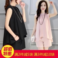 Mestery Europe Station 2017 New Style Women'S Fashion Chiffon Shirt Suit Slim Fit Slimming Effect Summer Sleeveless Shor Two Pieces (Pink Color) - intl