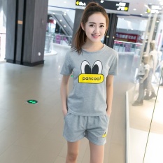 Mestery Lemak Adik Gemuk Musim Gugur Gaun Berukuran PLUS Wanita Fat MM Spor Loosecasual Lengan Panjang Setelan Dua Potong 200 musim Panas (Pendek Bebek Suitgray) -Internasional