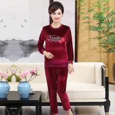 Mestery Setengah Baya Wanita Musim Semi dan Musim Gugur Dress Gold Swan Velvet Casualspor Suit M Dress PLUS Berukuran Hoodie Spor Pakaian Dua-Piecese (Anggur Merah Warna) -Intl
