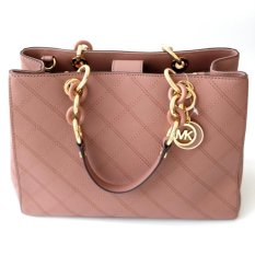 Michael Kors Cynthia Medium Leather Cross Stitch Satchel - Dusty Rose