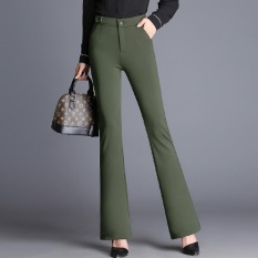Micro Flare Pants Wanita Tinggi Pinggang Work Wear Stretch Trousers Plus Ukuran Women Casual Slim OL Profesional Celana Warna: Hijau Tentara-Internasional