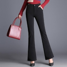 Micro Flare Pants Wanita Tinggi Pinggang Work Wear Stretch Trousers Plus Ukuran Women Casual Slim OL Profesional Celana Warna: Hitam-Intl