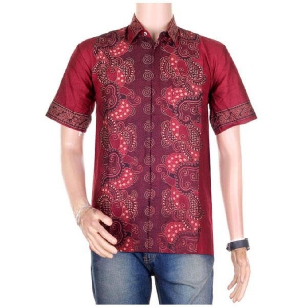 Mila Style Baju Kemeja Batik Varian Hem Sabrina Size upto Jumbo - Merah