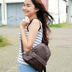 Mini Ransel Kanvas Polos RM06 - Ransel Mini Ransel Lucu Tas Ransel Tas Bahu Modis Motif Kekinian - Brown