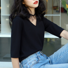 Mint2018 Rajutan Musim Panas Putih Selutut Lengan Bang Pendek Atasan Baju Dalaman (Hitam)