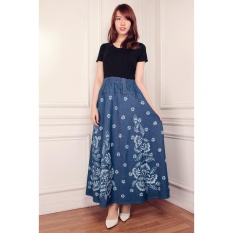 Miracle Rok Payung Maxi Jeans Siena-Navy Bunga