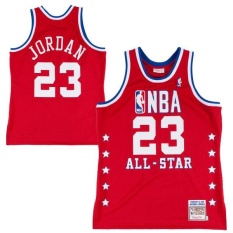 Mitchell & Ness Chicago Bulls #23 Kayu Klasik Michael Jorden Jersey 1988 89 Semua Bintang Swingman Pemain Tim Resmi Warna Tinggi Kualitas Kering Cepat Bernapas Lembut Merah XL-Intl