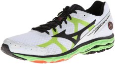 Mizuno Men's Wave Rider 17 Running Shoe,White/Green Flash/Tangerine Tango,8 M US