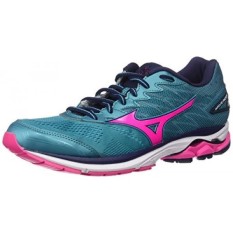 Mizuno Running Womens Wave Rider hoes, Tile Blue/Pink Glo/Peacoat, 8 B US