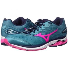 Mizuno Running Womens Wave Rider hoes, Tile Blue/Pink Glo/Peacoat, 8 B US