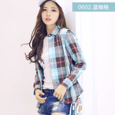 Mjx2018 Korea Fashion Style Bulu Halus Baru Bawahan Lengan Panjang Kemeja (0602 jaringan kopi biru)