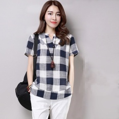 Baju Lengan Pendek Cotton Kotak Longgar Wanita