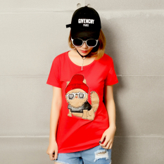 MM Terlihat Langsing Baru Lengan Pendek Kaos (Merah Dx0142 Pom Merah Topi Anjing Lengan Bang Pendek)