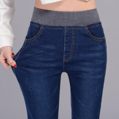 Celana Pensil Jeans Wanita Pinggang Tinggi Elastis Ukuran Besar (296 # gelap satu paragraf) (296 # gelap satu paragraf)