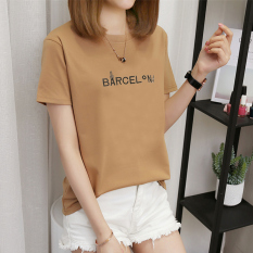 Kaos Wanita Lengan Pendek Terlihat Langsing Ukuran Besar Gaya Korea (378-BA bordir-khaki)