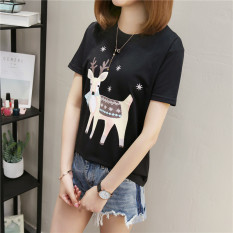 Kaos Wanita Lengan Pendek Terlihat Langsing Ukuran Besar Gaya Korea (386 plum rusa-hitam) baju wanita baju atasan kemeja wanita