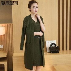 Mo Ni Ni Bisa Catty Ladys' Pakaian Sweater Satu Potong Adik Perempuan Jatuh Pakaian Musim Dingin Baru Gaya seseorang Ladys' Pakaian Menunjukkan Kehilangan Kecil Kain Rajutan Gaya Dua Set (Tentara Hijau) -Internasional