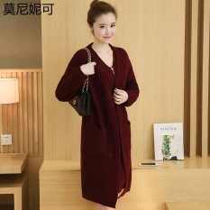 Mo Ni Ni Bisa Catty Ladys' Pakaian Sweater Satu Potong Adik Perempuan Jatuh Pakaian Musim Dingin Baru Gaya seseorang Ladys' Pakaian Menunjukkan Kehilangan Kecil Kain Rajutan Gaya Dua Set (Anggur Merah) -Internasional