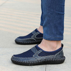 Sandal Musim Panas Kulit Sandal Pria Model Crocs Pijakan Empuk (Biru)