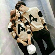 MODEL-KAOS PASANGAN KAOS COPULE BAJU COUPLE LENGAN PANJANG AHI (KREM)