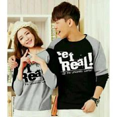MODEL-KAOS PASANGAN KAOS COPULE BAJU COUPLE LENGAN PANJANG GET REAL! (ABU HITAM)