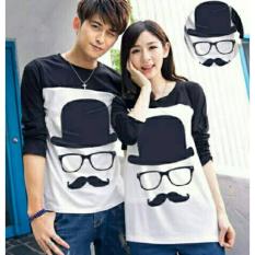 MODEL-KAOS PASANGAN KAOS COPULE BAJU COUPLE LENGAN PANJANG TOPI KACAMATA (HITAM)