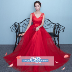 Pernikahan pernikahan gadis versi Korea gaun pengiring pengantin ramping panjang (843 Merah Model Panjang Ayat C) (843 Merah Model Panjang Ayat C)