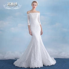 Gaun Pengantin Gaun Pengantin Mermaid Gaun Model Korea Ukuran Besar Bh (Putih)