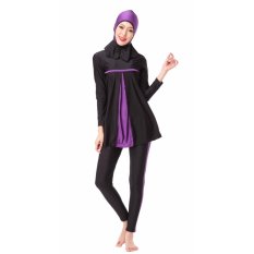 Sederhana Islam Swimwear Swimsuit Islami Jilbab Wanita Swimwear Penuh Cakupan Swimwear Muslim Renang Pakaian Renang Swimsuit Sport Pakaian Gaun Ungu- INTL