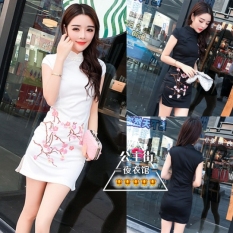 Modis Lengan Pendek Penyangga-Hingga Kerah Kemas Pinggul Gaun Peningkatan Cheongsam (Putih) baju Wanita Gaun Wanita Gaun Wanita