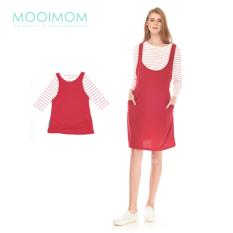 MOOIMOM 2 Piece Stripe Long Sleeves Sling Nursing Dress Couple Set Baju Hamil Menyusui Couple Ibu Anak