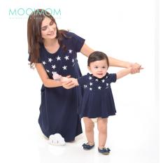 MOOIMOM Starry Sky Nursing Dress & Baby Clothes Baju Hamil Menyusui Couple Ibu Anak - Navy Girl