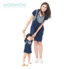 MOOIMOM Straight Stripe Nursing Sling Dress Couple Set Baju Hamil Menyusui Couple Ibu Anak - Navy Girl