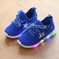 Moonar Bayi Anak Kids Boys Gadis LED Light Up Luminous Glowing Sneakers Sepatu (Biru)-Intl