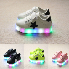 Moonar Fashion Anak Cowok Memimpin Cewek Pola Bintang Bercahaya Menerangi Memamerkan Sepatu Lari Sepatu Kets Ukuran 21-30 (putih)