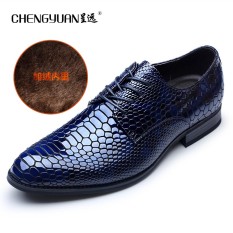 Motif Kulit Ular Pria Musim Semi Dan Musim Gugur Baru Bisnis Kasual Sepatu Pria Formal Sepatu Kulit (Biru Tambah Beludru Renda)