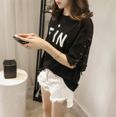 Ms. yard besar longgar lengan pendek t-shirt versi Korea dari t-shirt (Hitam) baju wanita baju atasan kemeja wanita