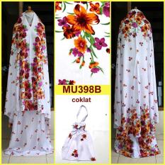 Mukena Bali Dasar Putih Motif Bunga Wera- Semi Jumbo - MU398B (Coklat)